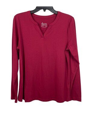 D&Co. Essentials Womens Red Long Sleeve Notch Neck Top Size Small